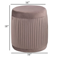 Tiana Ottoman, Mauve Fabric Pleated Design, Round 18 Inch, Wood Frame -BM329663