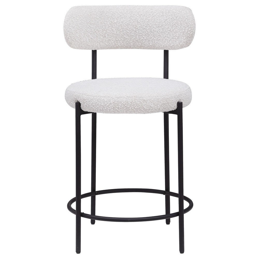Winona Counter Height Chair Set of 2, White Boucle, Black Metal 25in -BM329682