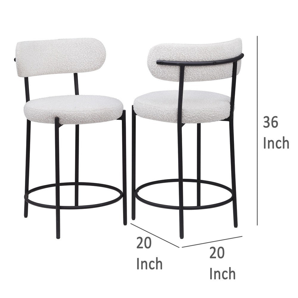 Winona Counter Height Chair Set of 2, White Boucle, Black Metal 25in -BM329682