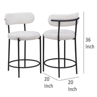 Winona Counter Height Chair Set of 2, White Boucle, Black Metal 25in -BM329682