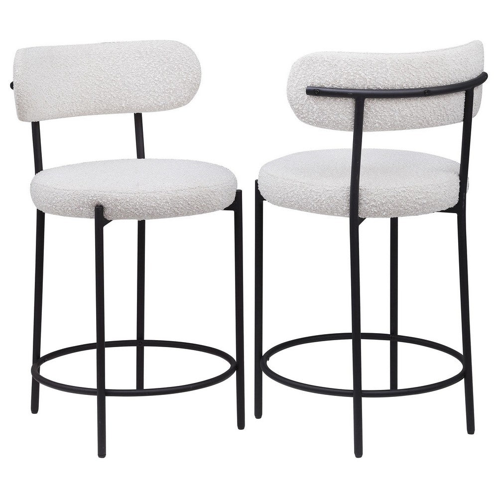 Winona Counter Height Chair Set of 2, White Boucle, Black Metal 25in -BM329682