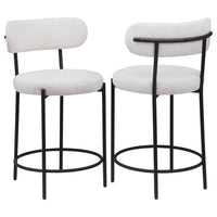 Winona Counter Height Chair Set of 2, White Boucle, Black Metal 25in -BM329682
