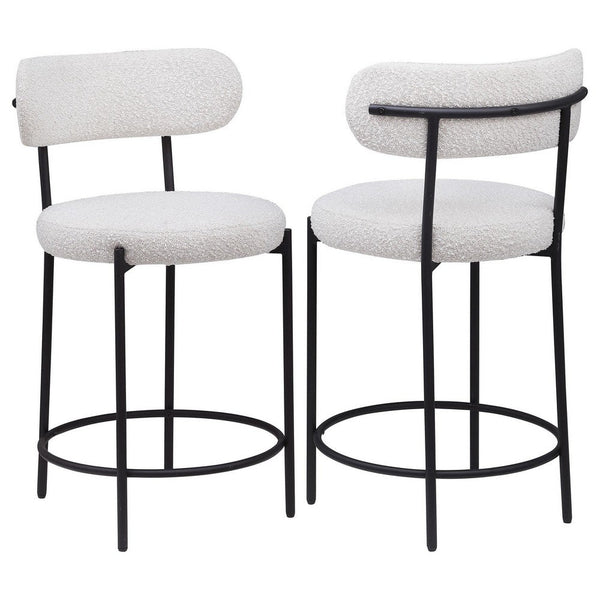 Winona Counter Height Chair Set of 2, White Boucle, Black Metal 25in -BM329682