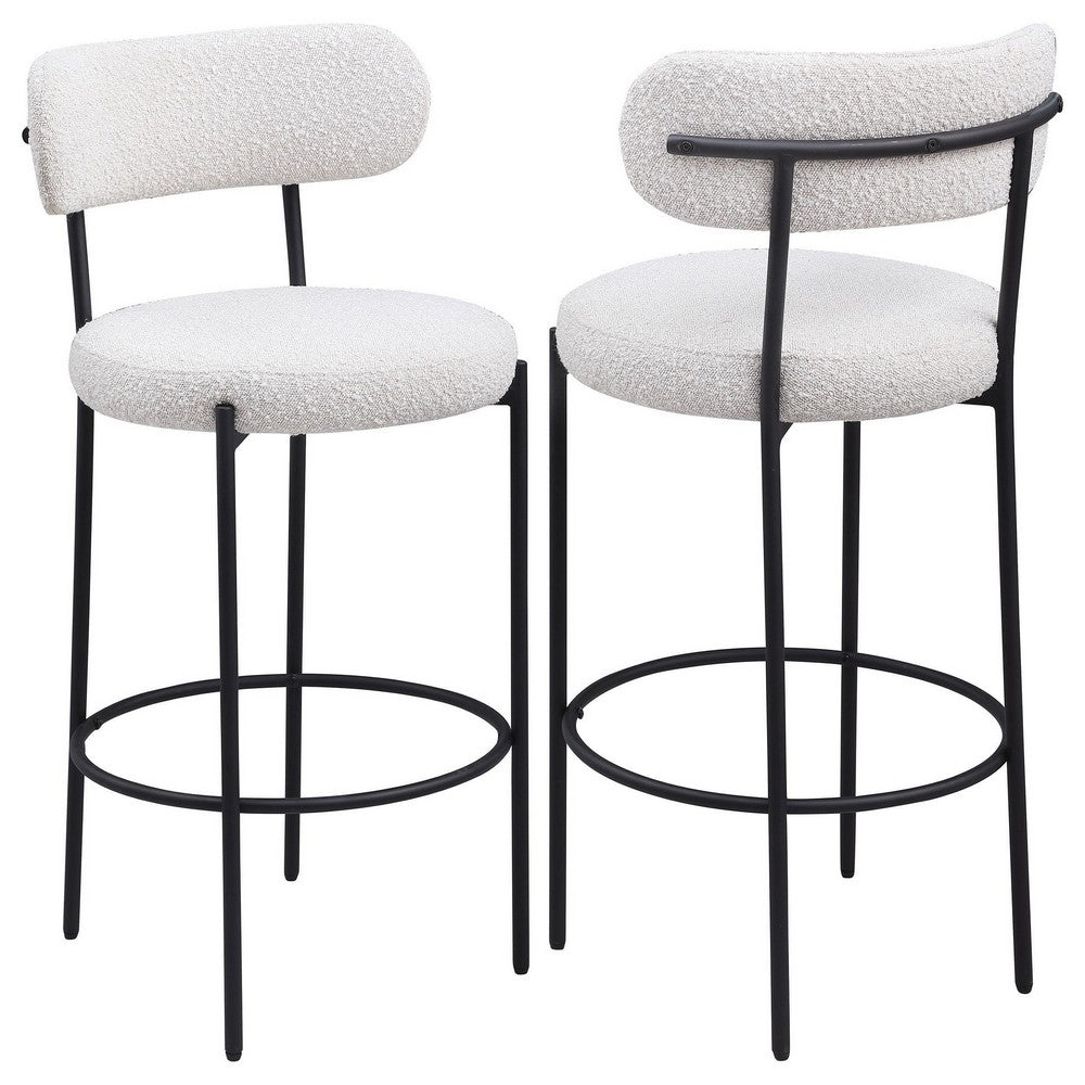 Winona Bar Height Chair Set of 2, White Boucle, Black Metal 30 Inch -BM329683