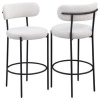 Winona Bar Height Chair Set of 2, White Boucle, Black Metal 30 Inch -BM329683