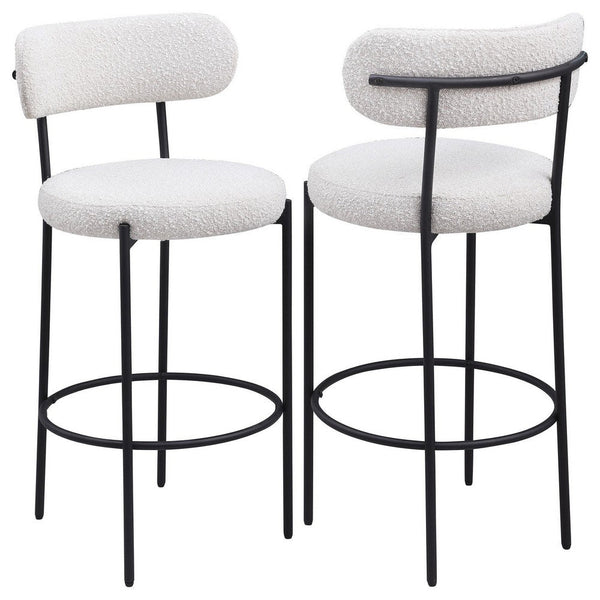 Winona Bar Height Chair Set of 2, White Boucle, Black Metal 30 Inch -BM329683