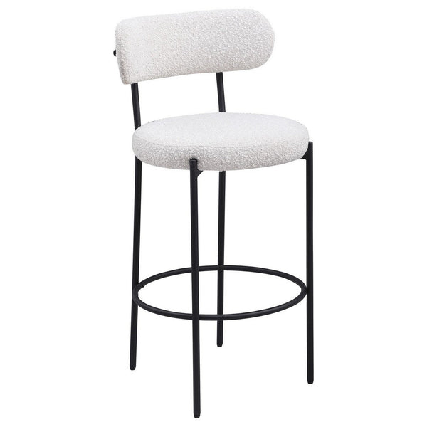 Winona Bar Height Chair Set of 2, White Boucle, Black Metal 30 Inch -BM329683