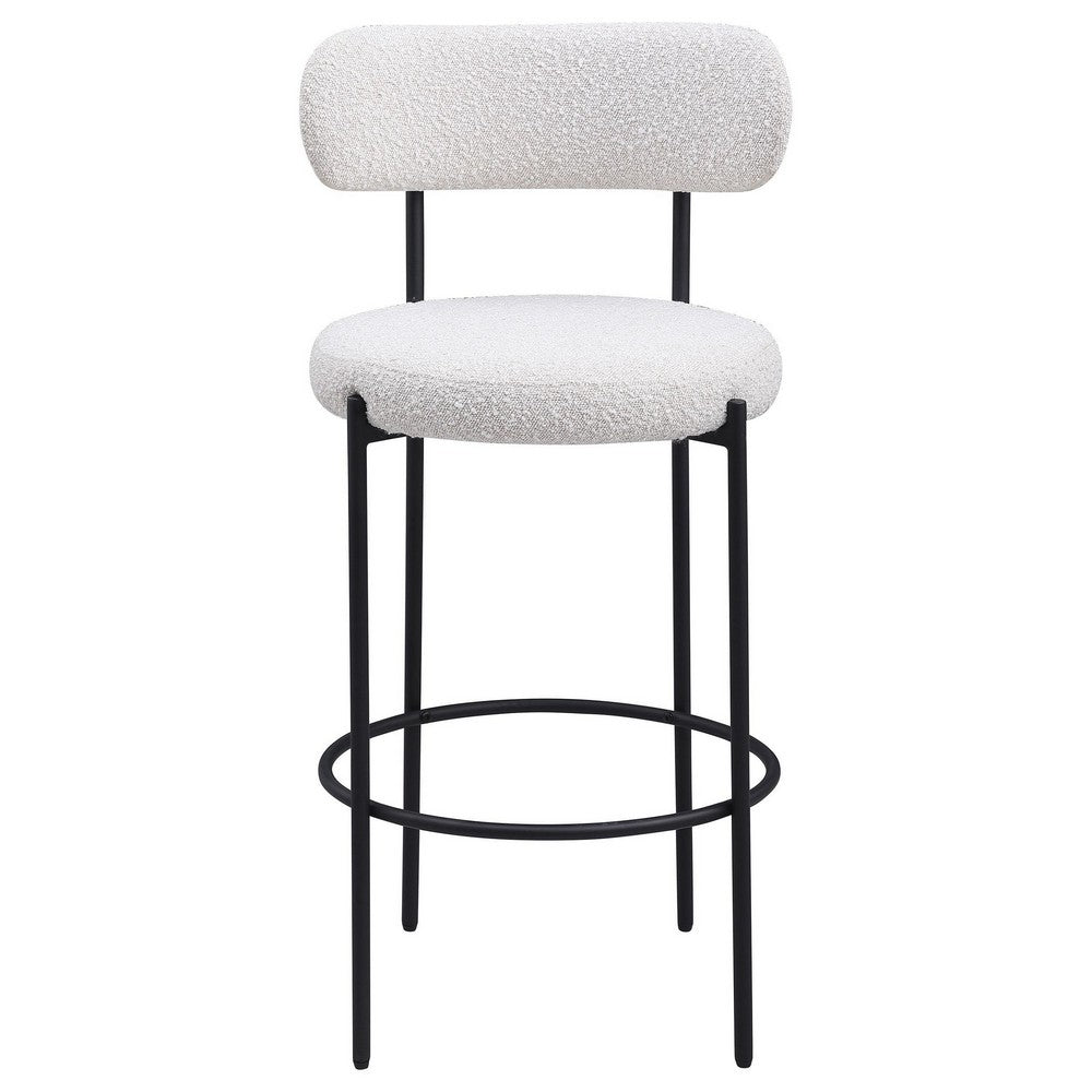 Winona Bar Height Chair Set of 2, White Boucle, Black Metal 30 Inch -BM329683
