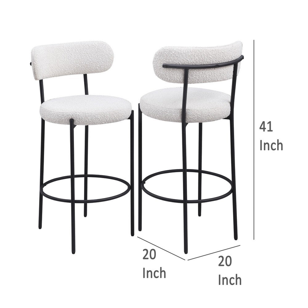 Winona Bar Height Chair Set of 2, White Boucle, Black Metal 30 Inch -BM329683