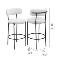Winona Bar Height Chair Set of 2, White Boucle, Black Metal 30 Inch -BM329683