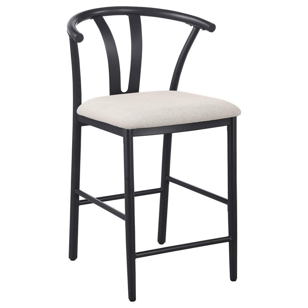 Dola Counter Height Chair Set of 2, Beige Fabric, Black Metal 25 Inch -BM329684