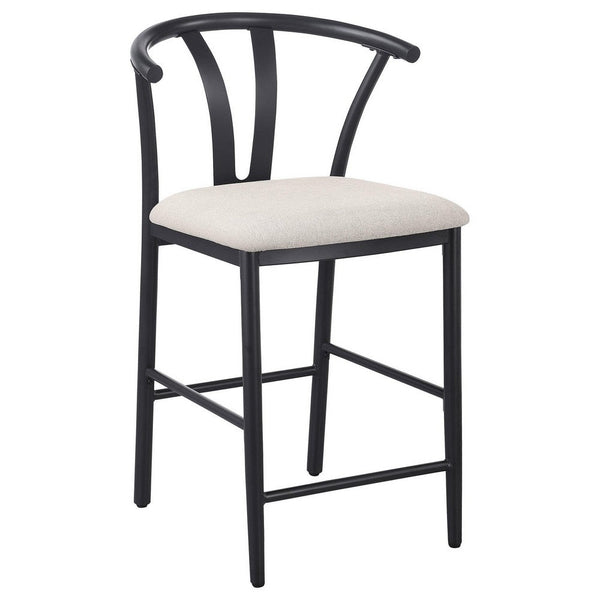 Dola Counter Height Chair Set of 2, Beige Fabric, Black Metal 25 Inch -BM329684