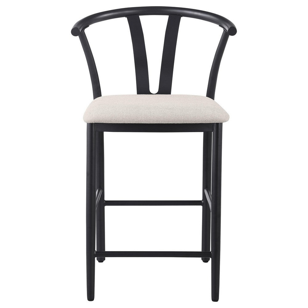 Dola Counter Height Chair Set of 2, Beige Fabric, Black Metal 25 Inch -BM329684