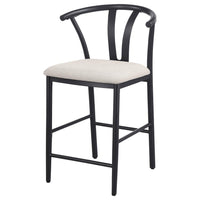 Dola Counter Height Chair Set of 2, Beige Fabric, Black Metal 25 Inch -BM329684