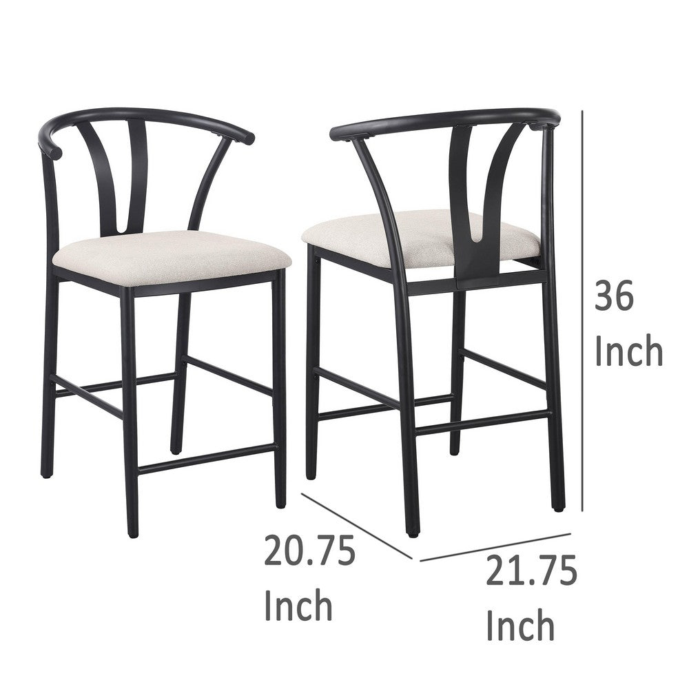 Dola Counter Height Chair Set of 2, Beige Fabric, Black Metal 25 Inch -BM329684