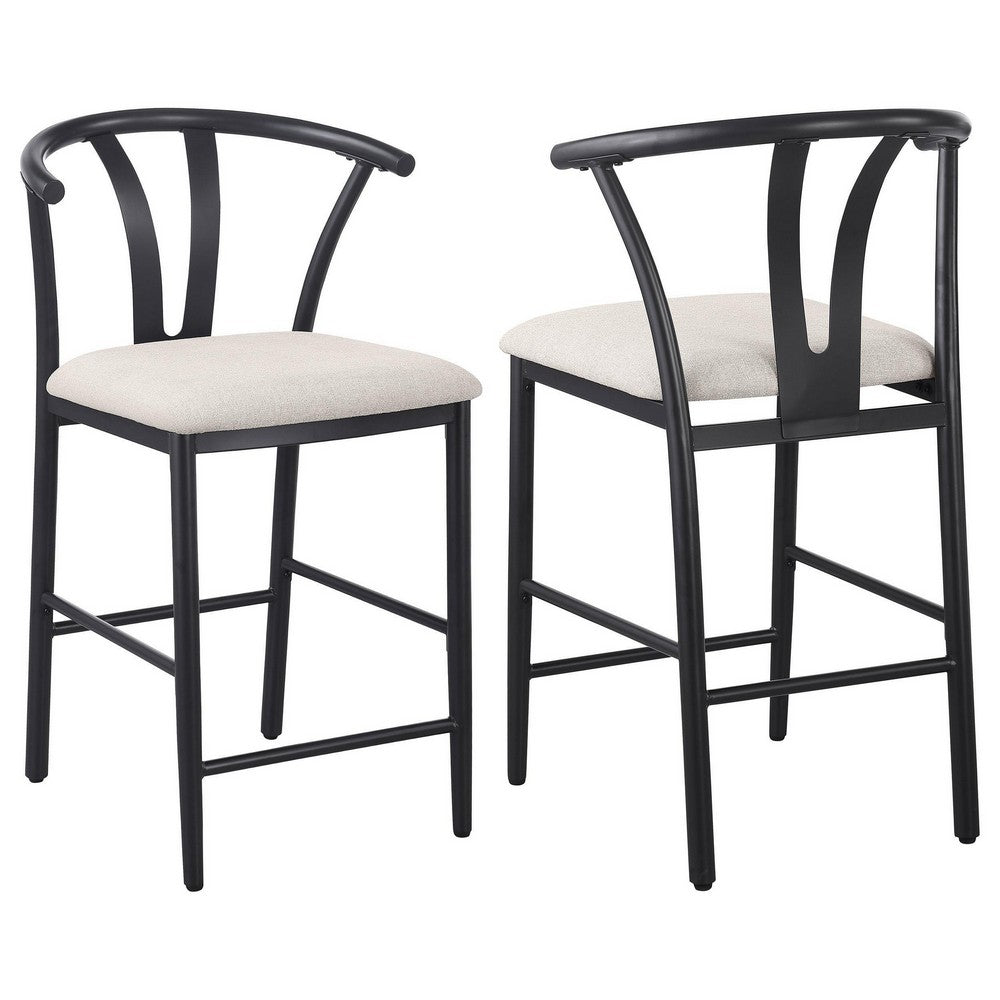 Dola Counter Height Chair Set of 2, Beige Fabric, Black Metal 25 Inch -BM329684
