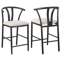 Dola Counter Height Chair Set of 2, Beige Fabric, Black Metal 25 Inch -BM329684