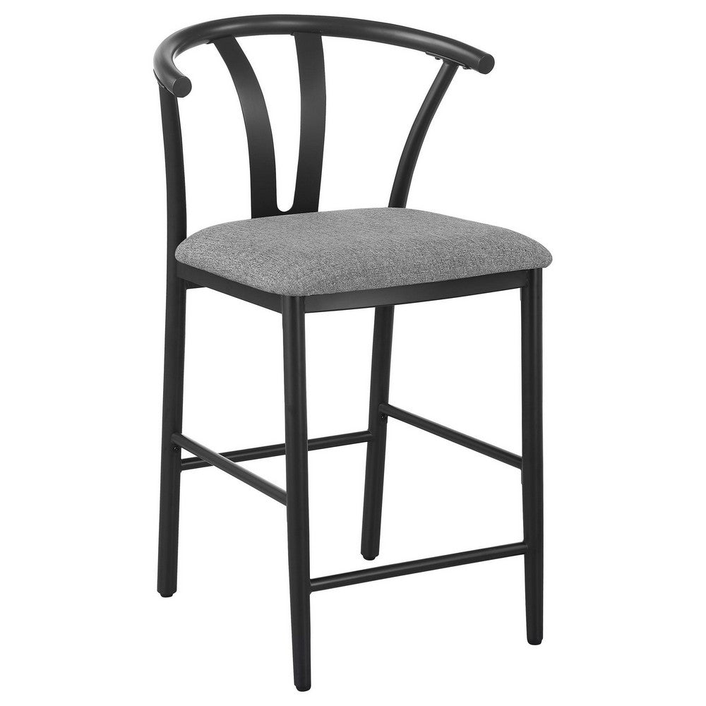 Dola Counter Height Chair Set of 2, Gray Fabric, Black Metal 25 Inch -BM329685