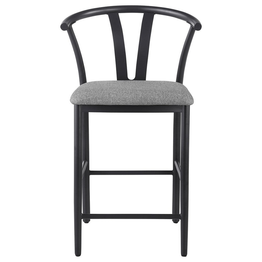 Dola Counter Height Chair Set of 2, Gray Fabric, Black Metal 25 Inch -BM329685