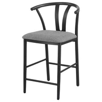 Dola Counter Height Chair Set of 2, Gray Fabric, Black Metal 25 Inch -BM329685