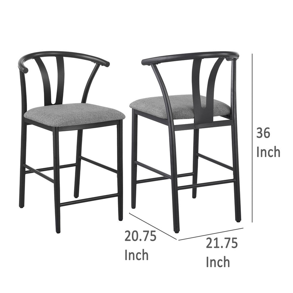 Dola Counter Height Chair Set of 2, Gray Fabric, Black Metal 25 Inch -BM329685
