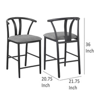 Dola Counter Height Chair Set of 2, Gray Fabric, Black Metal 25 Inch -BM329685