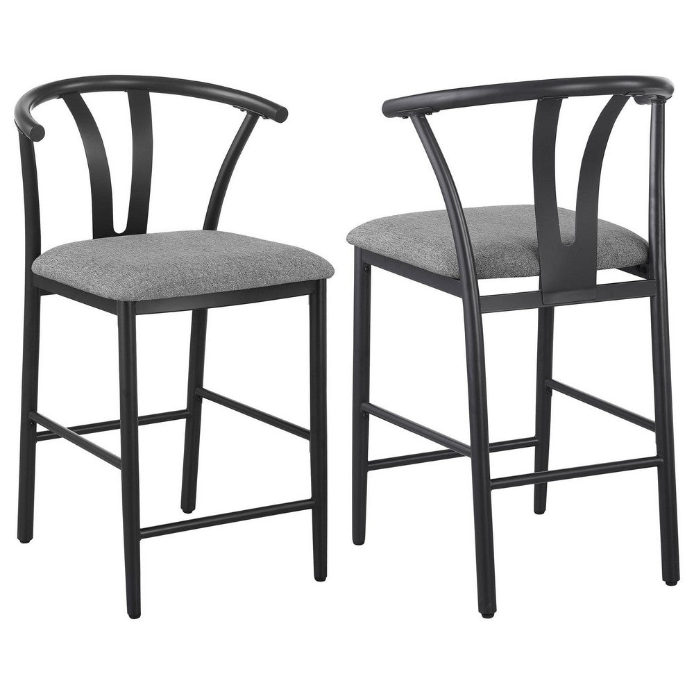 Dola Counter Height Chair Set of 2, Gray Fabric, Black Metal 25 Inch -BM329685