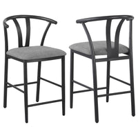 Dola Counter Height Chair Set of 2, Gray Fabric, Black Metal 25 Inch -BM329685