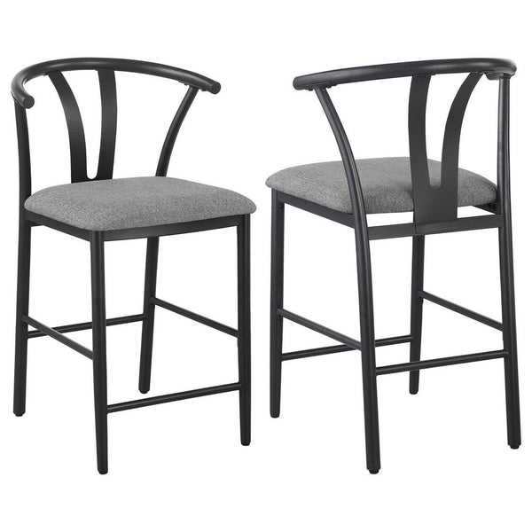 Dola Counter Height Chair Set of 2, Gray Fabric, Black Metal 25 Inch -BM329685