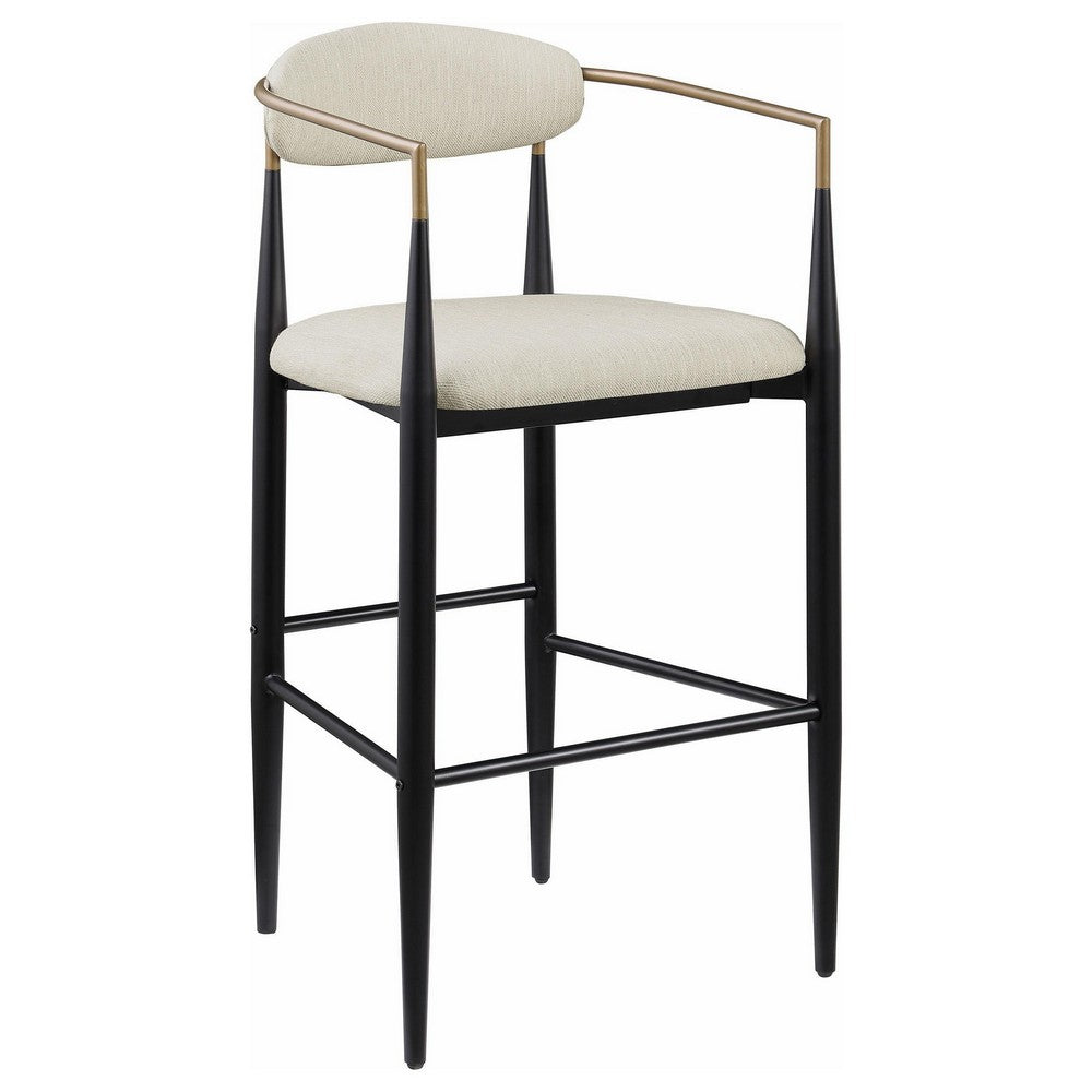 Tiara Bar Chair Set of 2, Beige Fabric, Gold Black Metal 30 Inch -BM329686