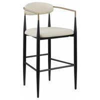 Tiara Bar Chair Set of 2, Beige Fabric, Gold Black Metal 30 Inch -BM329686