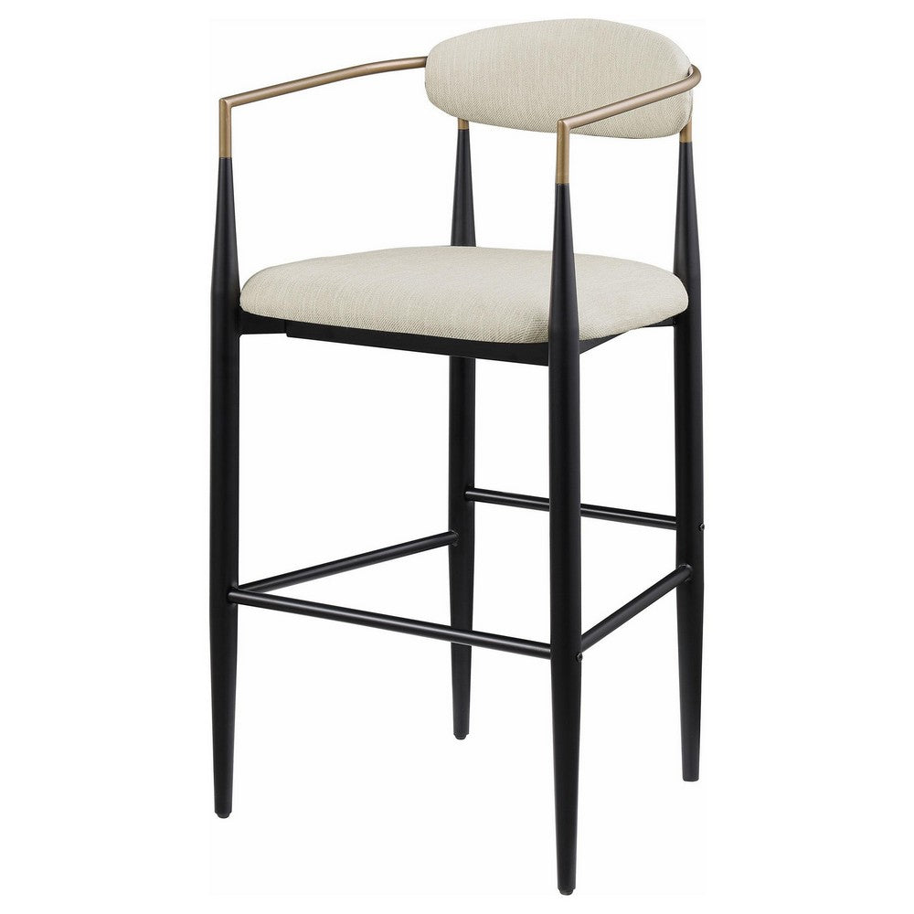 Tiara Bar Chair Set of 2, Beige Fabric, Gold Black Metal 30 Inch -BM329686