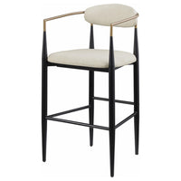 Tiara Bar Chair Set of 2, Beige Fabric, Gold Black Metal 30 Inch -BM329686