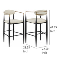 Tiara Bar Chair Set of 2, Beige Fabric, Gold Black Metal 30 Inch -BM329686