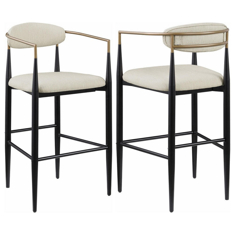 Tiara Bar Chair Set of 2, Beige Fabric, Gold Black Metal 30 Inch -BM329686