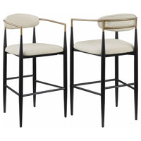 Tiara Bar Chair Set of 2, Beige Fabric, Gold Black Metal 30 Inch -BM329686