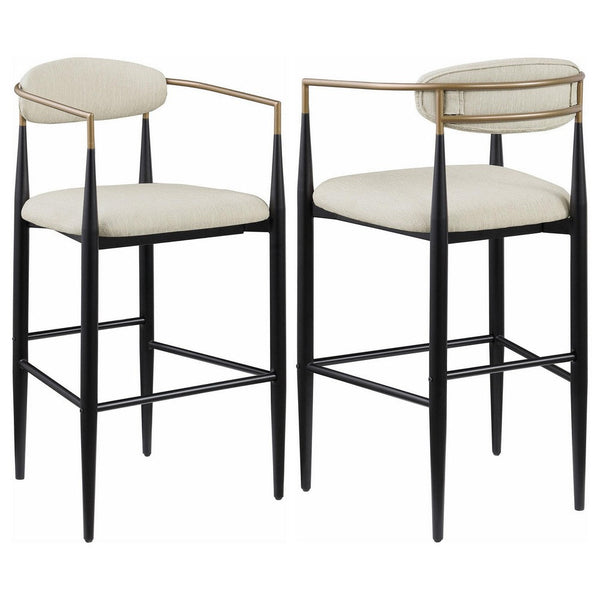 Tiara Bar Chair Set of 2, Beige Fabric, Gold Black Metal 30 Inch -BM329686