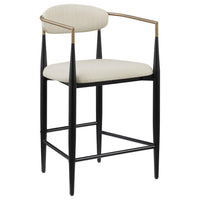 Tiara Counter Height Chair Set of 2, Beige Fabric, Black Metal 25 Inch -BM329687