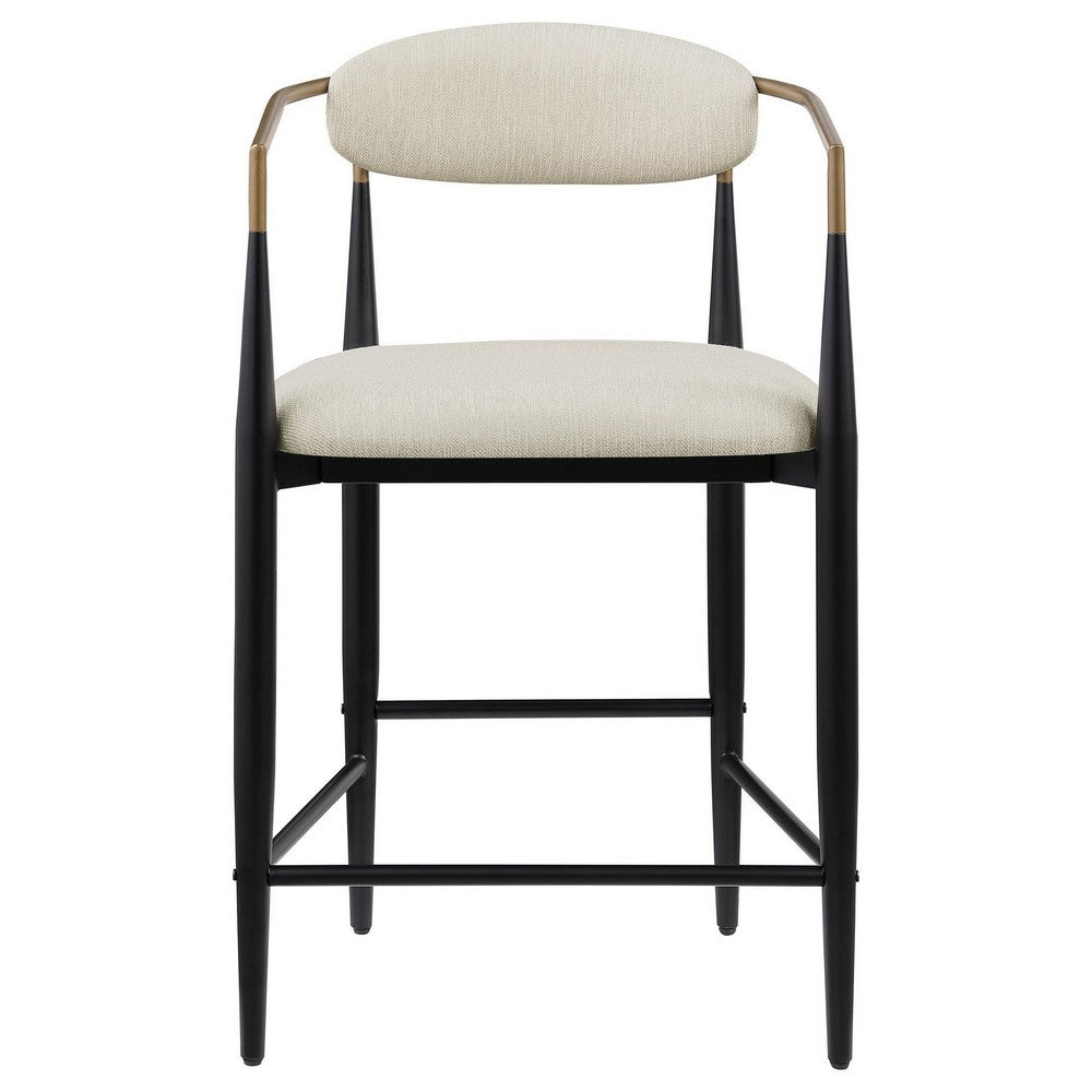 Tiara Counter Height Chair Set of 2, Beige Fabric, Black Metal 25 Inch -BM329687