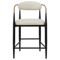 Tiara Counter Height Chair Set of 2, Beige Fabric, Black Metal 25 Inch -BM329687