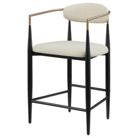 Tiara Counter Height Chair Set of 2, Beige Fabric, Black Metal 25 Inch -BM329687