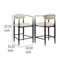 Tiara Counter Height Chair Set of 2, Beige Fabric, Black Metal 25 Inch -BM329687