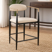 Tiara Counter Height Chair Set of 2, Beige Fabric, Black Metal 25 Inch -BM329687