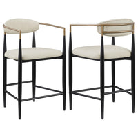 Tiara Counter Height Chair Set of 2, Beige Fabric, Black Metal 25 Inch -BM329687