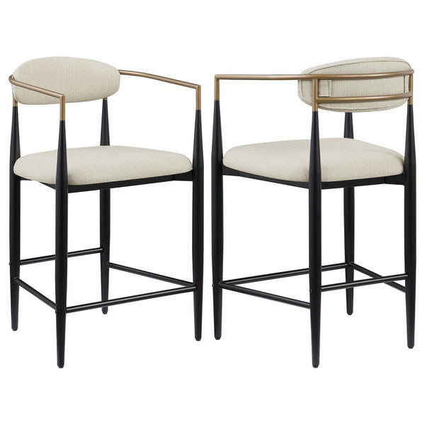 Tiara Counter Height Chair Set of 2, Beige Fabric, Black Metal 25 Inch -BM329687