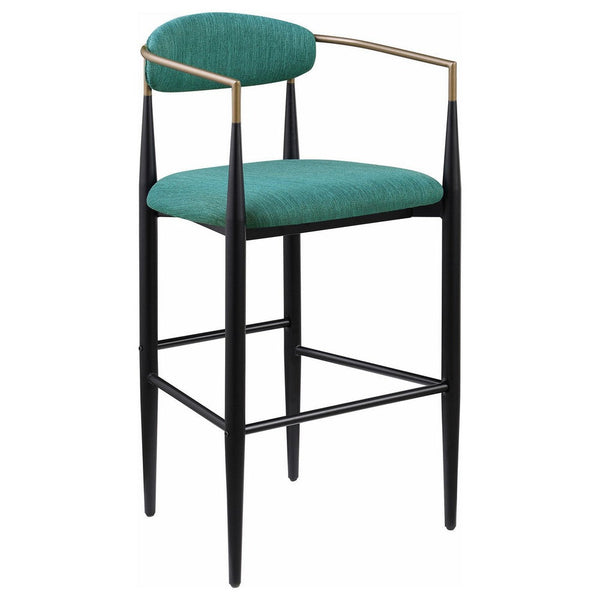 Tiara Bar Chair Set of 2, Teal Green Fabric, Gold, Black Metal 30 Inch -BM329688