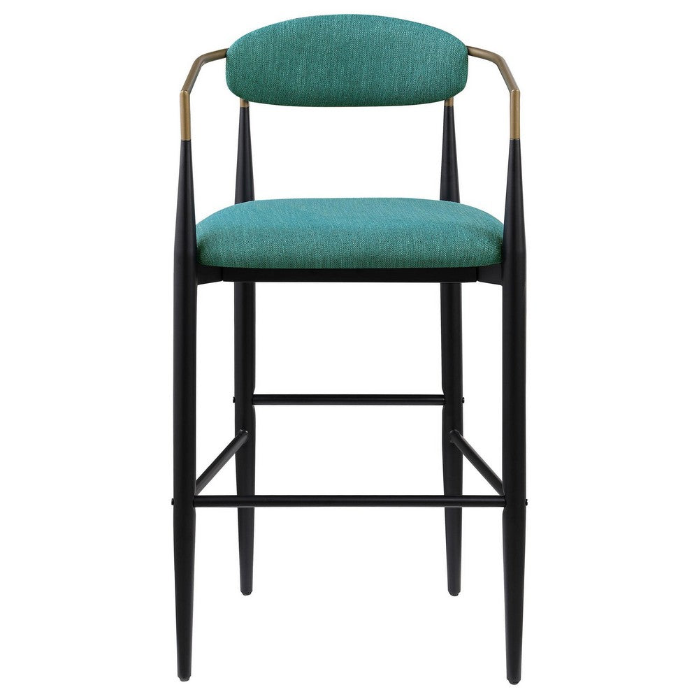 Tiara Bar Chair Set of 2, Teal Green Fabric, Gold, Black Metal 30 Inch -BM329688