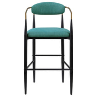 Tiara Bar Chair Set of 2, Teal Green Fabric, Gold, Black Metal 30 Inch -BM329688