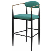 Tiara Bar Chair Set of 2, Teal Green Fabric, Gold, Black Metal 30 Inch -BM329688