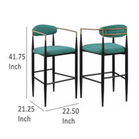 Tiara Bar Chair Set of 2, Teal Green Fabric, Gold, Black Metal 30 Inch -BM329688